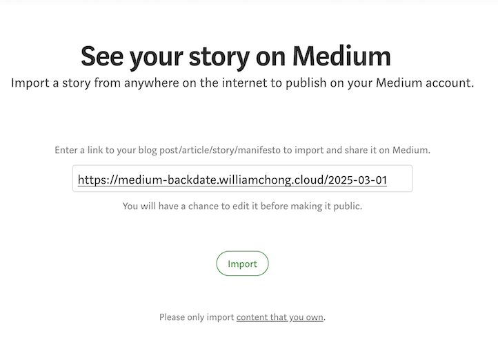Medium Import Page